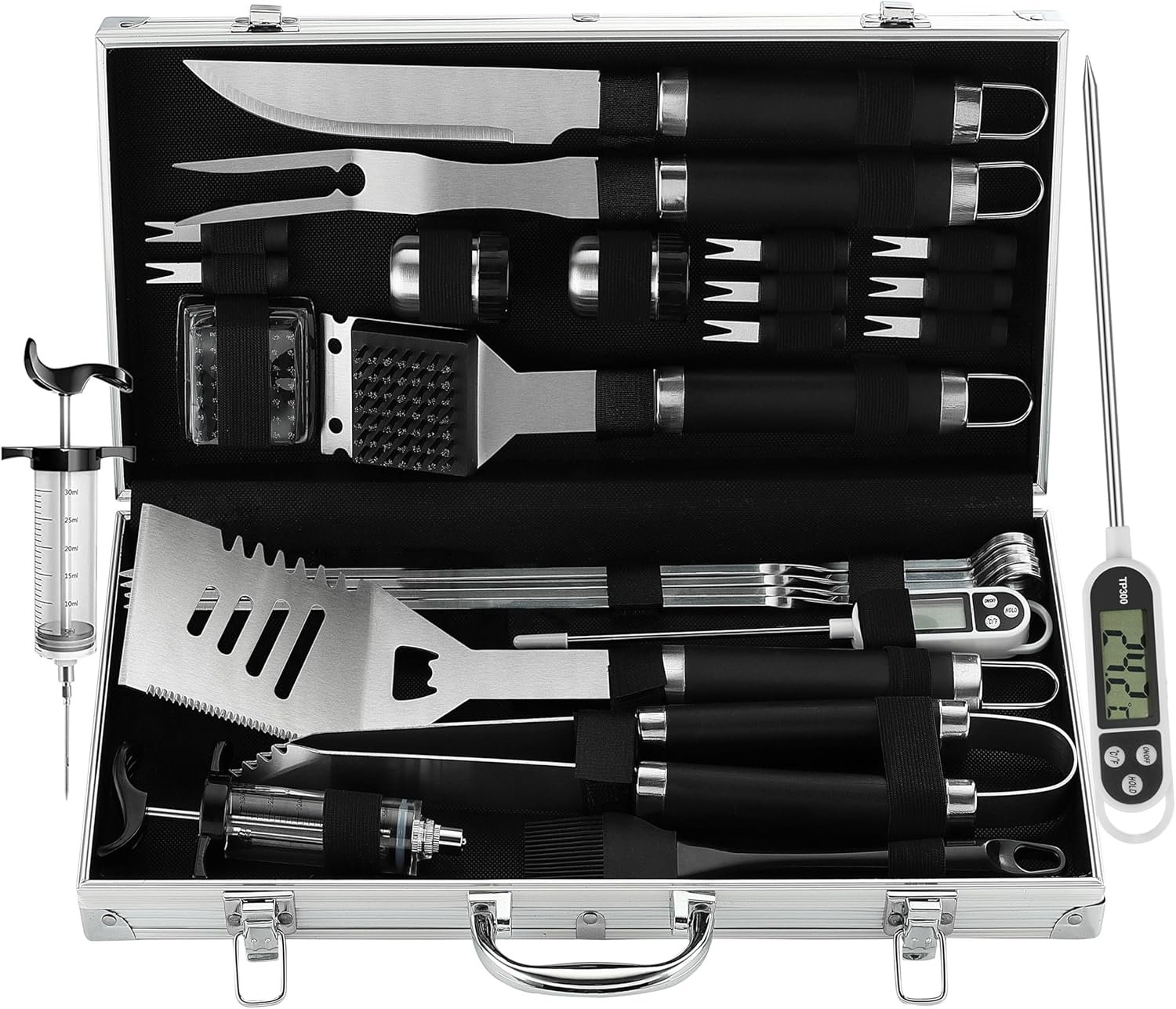 Grilljoy 24PCS BBQ Grill Tools Set With Meat Thermometer And Injector ...