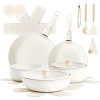 17-Piece Cookware Set, 5 Pots and 2 Lids, Removable Handles, Non-Stick Aluminum Pots and Pans, Microwave & Oven Safe, Dishwasher Safe, Cream White