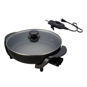 12" Round Ceramic Skillet, Black,Nonstick, 1200W, Removable Temp Control, Dishwasher Safe