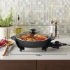 12" Round Ceramic Skillet, Black,Nonstick, 1200W, Removable Temp Control, Dishwasher Safe