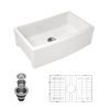 White Undermount Farmhuose Ceramic Kitchen Sink, Deep Apron Single Bowl Farm Sink with Bottom Grid