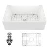 White Undermount Farmhuose Ceramic Kitchen Sink, Deep Apron Single Bowl Farm Sink with Bottom Grid