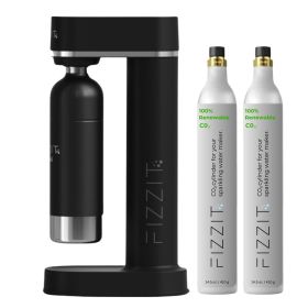 FIZZIT™ Spärklï Carbonated Water Soda Maker with Stainless Steel Bottle – Eco-Friendly, Dishwasher Bottles - Sparkling Water Maker (C02 Cylinder: 2 Pack, Color: Black)