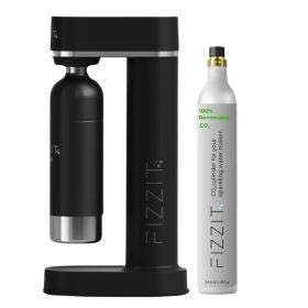 FIZZIT™ Spärklï Carbonated Water Soda Maker with Stainless Steel Bottle – Eco-Friendly, Dishwasher Bottles - Sparkling Water Maker (C02 Cylinder: 1 Pack, Color: Black)